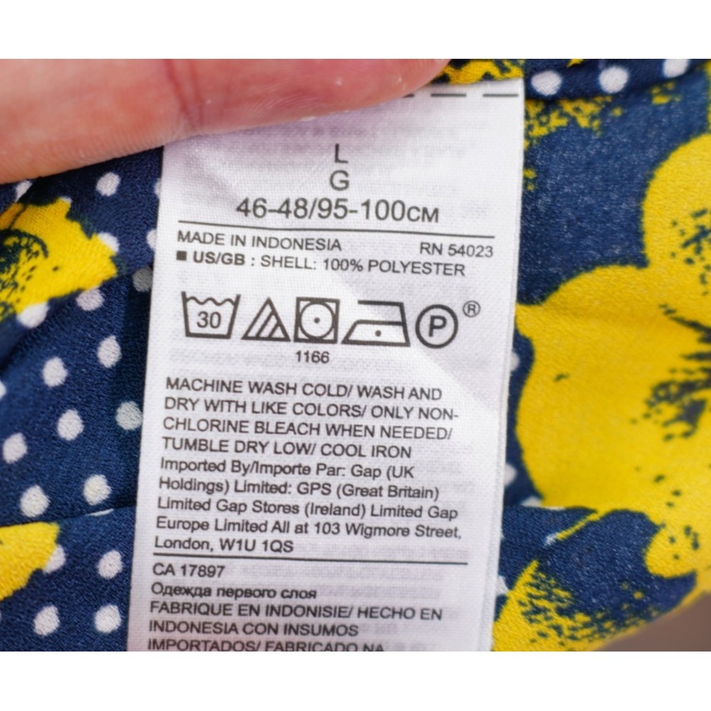 Banana Republic Blue Yellow White Floral‎ Polka Dot Large Long Sleeve Blouse - Picture 7 of 8